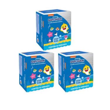 Imagem de Algodão Quadrado limpeza e higiene - Baby Shark  Kit 3 Pacotes C/50 Un