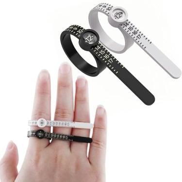 Imagem de Conjunto de medição de tamanho de anel de 2 peças, régua reutilizável de tamanho de dedo com lupa, medidor de anel tamanho de anel 1-17 EUA | Preto para homem, branco para mulheres
