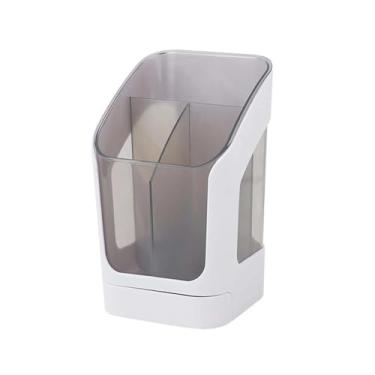 Imagem de Caixa de armazenamento Utensílio de cozinha Caixa de armazenamento de dreno Pauzinhos Gaiola Colher Suporte para garfo Talheres Estante de armazenamento Bancada 3 compartimentos (BRANCO)