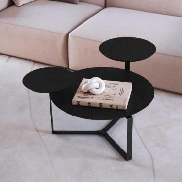 Imagem de Mesa de Centro Redonda Orgânica com 3 Tampos 83cm Pés em Aço - Artesan