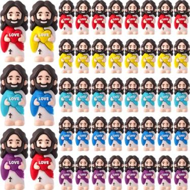 Imagem de Teenyyou 50 mini brinquedos de Páscoa Jesus te ama minúsculas estatuetas religiosas de Jesus para esconder e procurar para presentes de batismo na escola dominical (multicoloridos)