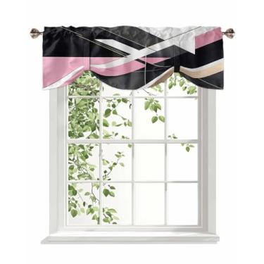 Imagem de Saia de amarrar para janelas abstrata rosa preto branco listrado arte haste bolso tratamento janela curta estilo moderno cortinas pequenas para cozinha janelas sala de estar banheiro 106.7 cm L x 30.5