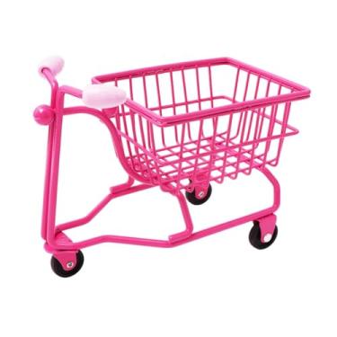 Imagem de Fenteer Mini Carrinho de Compras Mini Armazenamento de Armazenamento Photography Prop Rap Play Play Modelo Crianças Push Push CARR Acessórios de brinquedos, Rosa Vermelha