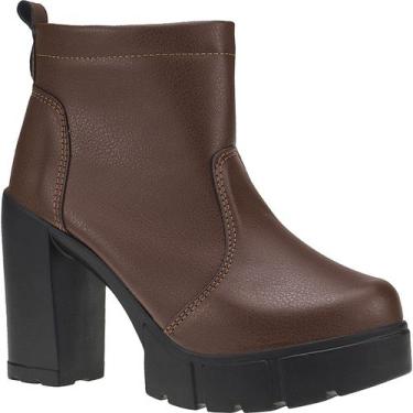 Imagem de Bota Coturno Feminino Salto Alto Grosso Tratorada Cano Curto - LAZZLU,