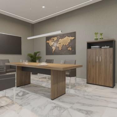 Imagem de Kit Escritório 2 Peças 1 Mesa de Reunião Tamburato 200cm 1 Armário 2 Portas com Nicho