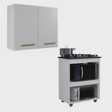 Imagem de Conjunto Armário Aéreo de Cozinha 2 Portas e Balcão para Cooktop 4 Bocas Branco