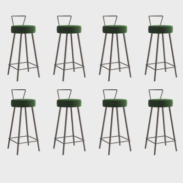 Imagem de Kit 08 Banqueta Alta Com Encosto Tais Eiffel Cozinha Bar Bistrô Ferro Marrom Suede Verde Musgo - Ahz Móveis