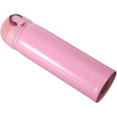 Imagem de Garrafa Térmica Inox 350 ml com Tampa Automática e Trava de Segurança para Facilitar sua Rotina – Ideal para Academia, Viagem e Corrida (Rosa, 22 x 6 cm)