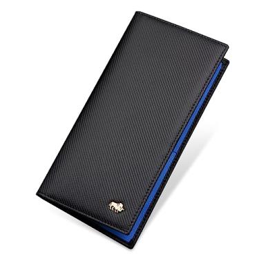 Imagem de BISON DENIM Carteira longa masculina de couro legítimo com compartimento para moedas com zíper, W4470-Azul, Carteira RFID