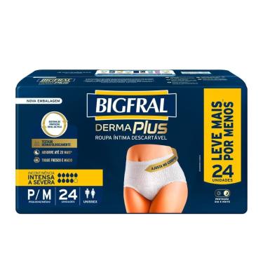 Imagem de Roupa Íntima Descartável Unissex Bigfral Derma Plus Tamanho P/M 24 Unidades Leve Mais Por Menos