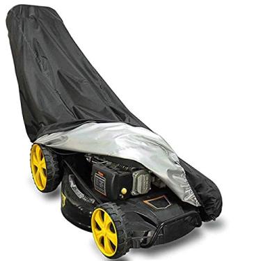 Imagem de Capa de cortador de grama AILELAN, capa de cortador de grama Oxford de alta qualidade, capa de cortador de empurrar resistente, anti-UV, mofo e poeira e água, tamanho universal com cordão, bolsa de armazenamento e fivela (versão atualizada 420D, preto)