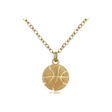 Imagem de Progresssail Colar com pingentes de bola para homens, pingente de basquete 3D de aço inoxidável, joias, hip hop, moda, personalidade, colar para homens e mulheres, 40+7cm/15.7+2.7inch, Metal, Sem