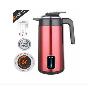 Imagem de Chaleira Jarra Garrafa Térmica Elétrica 220V Premium Bak Inox Vermelha