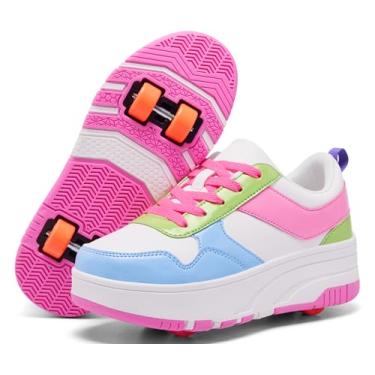 Imagem de ANEFUN Tênis moderno para meninas, meninos, crianças, patins com rodas destacáveis, frente e verso, patins duplos com rodas, 1136-wdrr, 3.5 Big Kid