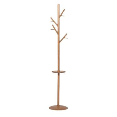 Imagem de PEKJI Cabideiro de madeira com bandeja em pé para casacos de árvore suporte de casaco portátil multifuncional casaco e cabide de chapéu para roupas