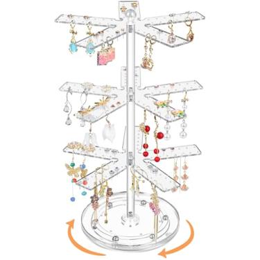 Imagem de OAOLEER Suporte giratório de acrílico 360 para joias, organizador de brincos de 3 camadas, organizador e 210 furos, em forma de floco de neve, organizador de joias de árvore para mulheres e meninas