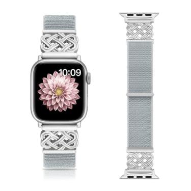 Imagem de Chinber Pulseiras de nylon compatíveis com Apple Watch séries 10, 9, 8, 7, 6, 5, 4 e 3 de 38 mm, 40 mm, 40 mm, 41 mm, 42 mm, 45 mm, 46 mm, 49 mm, SE, Ultra 2 1, Concha, 44mm/45mm/46mm/49mm/42mm