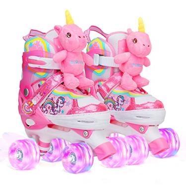 Imagem de Patins boneca unicórnio para meninas patins ajustáveis patins 4 rodas com iluminação LED para meninas meninos iniciantes presente de aniversário Natal XS (26 ~ 29)