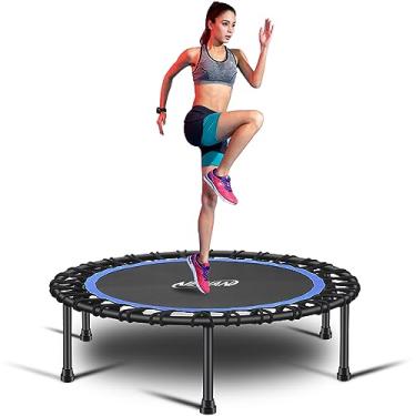 Imagem de Newan Mini Trampolim Silent Fitness de 101,6 cm – Reboque interno para adultos – Melhor Treinador Urbano Cardio Jump Fitness, Sistema de corda elástica coberta – Limite máximo de 86,3 kg, 40‘’round tube blue, 40 inch