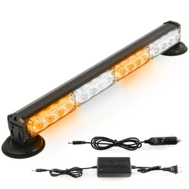Imagem de BooYu Luzes estroboscópicas de emergência LED de 48 cm, barra portátil de beira de estrada, mini arado de teto, luz de aviso com base magnética para caminhões/reboques/veículos (âmbar/branco)