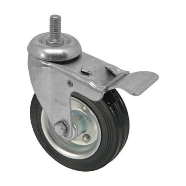 Imagem de Roda rodízio borracha maciça 4 po giratório rosca freio 60kg - AJAX