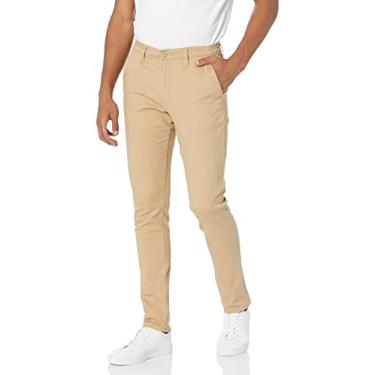 Imagem de WT02 Calça masculina skinny básica elástica de algodão, Cáqui claro, 36W / 32L