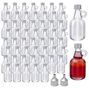 Imagem de TANEMUDO 54 frascos de xarope de vidro de 50 ml com tampas de alumínio, alça de laço, 2 funis, frascos de xarope de bordo reutilizáveis de vidro transparente para armazenamento, suco, leite, molho