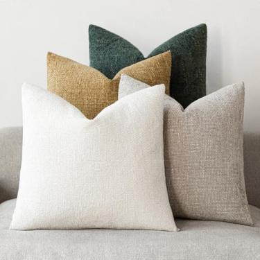 Imagem de EIHU HOME ROMANDECO Capas de almofada neutra 50 x 50 cm, série verde amarela - chenille texturizado para sofá, cama e sala de estar