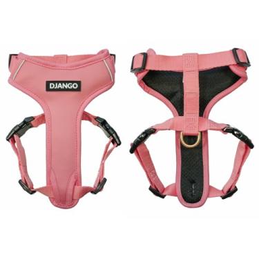 Imagem de DJANGO Peitoral para cães Adventure Dog – Arnês grande elegante e durável para aventuras ao ar livre e uso diário - Peitoral ajustável de neoprene rosa quartzo para cães com tubulação refletiva, anel
