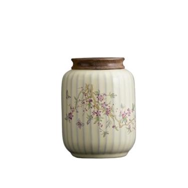 Imagem de Lata de chá Pote de chá de flor de glicínia Ru Kiln, pote de cerâmica de alta qualidade com vedação para chá, café, ervas, açúcar, especiarias e nozes Caixa de chá