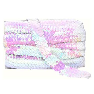 Imagem de Mandala Crafts Acabamento de fita elástica de lantejoulas - Acabamento elástico de lantejoulas iridescentes AB de 2,5 cm para costura - Faixa de lantejoulas elásticas metálicas de 10 metros de tecido