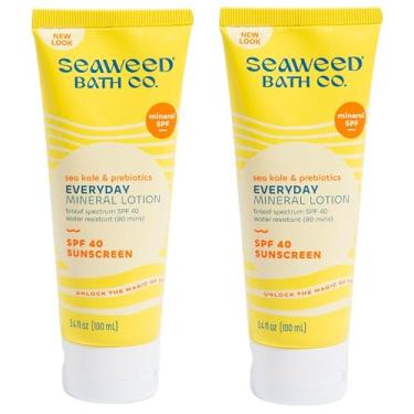 Imagem de The Seaweed Bath Co. Loção Protetor Solar Mineral Fps 40 De Amplo Espectro Diária Co., 3,4 Oz (Pacote Com 2), Algas Marinhas Colhidas Forma Sustentável, Couve-Do-Mar, Prebióticos