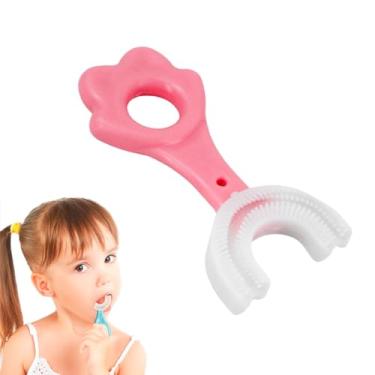 Imagem de Escova de Dentes Infantil em Formato U, Cobertura 360 Graus, Silicone Macio, 2-6 Anos, Rosa