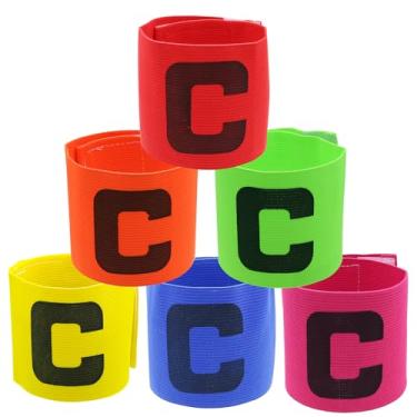 Imagem de Qimoo Braçadeira De Capitão Futebol Com 6 Peças Cores Misturadas, Faixas Elásticas Nylon Protetoras Ajustáveis Para Braço Futebol, Faixa C Treinamento Esportivo Jovens E Adultos