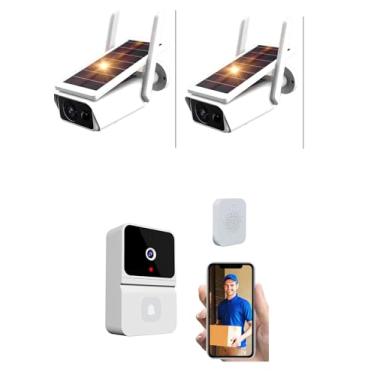 Imagem de kit 2 Câmera de Segurança Solar Wi-Fi Externa + Campainha Inteligente com Vídeo HD, Detecção de Movimento, Áudio Bidirecional