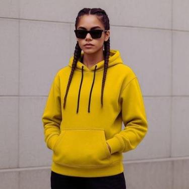 Imagem de Moletom Blusa de Frio Feminina Flanelada Canguro Com Capus-Feminino