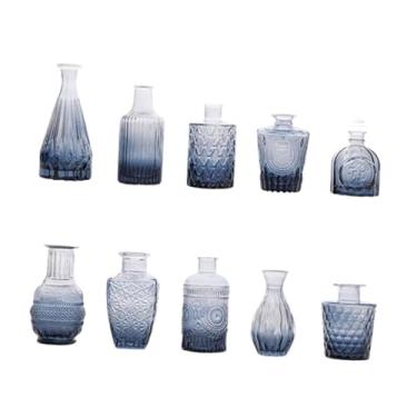 Imagem de WeiLaiKeQi 10x Vasos de vidro para flores, mini vasos fofos para decoração de casa, presente de casamento, arranjos florais para decoração de quarto e escritório, Azul