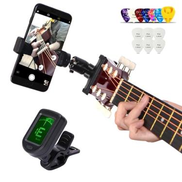 Imagem de RockCheems Kits Para Iniciantes Em Guitarra - 1 Suporte Fone De Ouvido Transmissão Ao Vivo, Afinador Eletrônico Com Palhetas Grátis, Compatível Guitarra/Guitarra Elétrica/Baixo/Ukulele