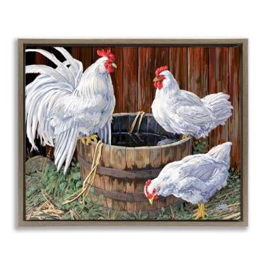 Imagem de Stupell Industries Chatting At Watercooler Chickens Brown Framed Floater Canvas Wall Art Design por Joseph Burgess, 21 x 17