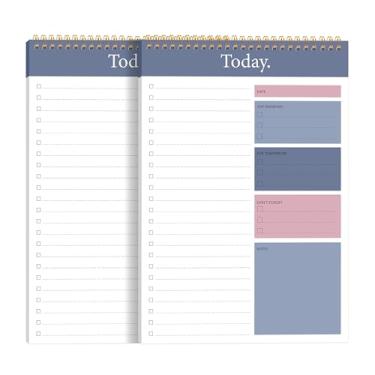 Imagem de KMQOY Bloco de notas para fazer – Pacote com 2 blocos de agenda diária sem data, 52 folhas espiral Today Planner bloco de notas premium papel grosso 16,5 cm x 25 cm para trabalho e organização pessoal