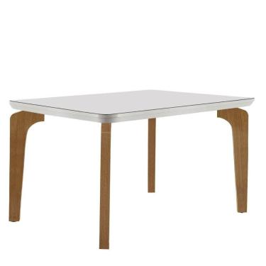 Imagem de Mesa Sala De Jantar Liz 120cm Em Mdf E Vidro Com Canto Copo Off White/ Imbuia/ Serig. Off