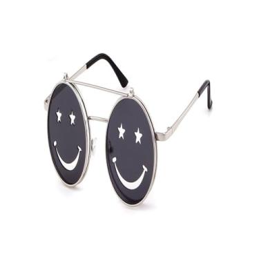 Imagem de Óculos de sol redondos com rosto sorridente, masculino e feminino, armação de metal, estilo retrô punk, C1, 1 peça de óculos de sol