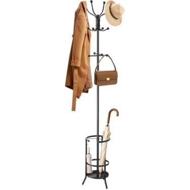 Imagem de DECLUTTR Cabide independente com suporte de guarda-chuva, suporte de árvore resistente com 12 ganchos, suporte de chapéu para entrada, sala de estar, quarto, preto, metal