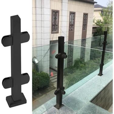 Imagem de Balaustrada de vidro quadrado corrimão de corrimão de vidro para plataformas escadas, braçadeira de vidro balaustrada ao ar livre, sistema de guarda-corpo de cerca de piscina de metal com ferragens