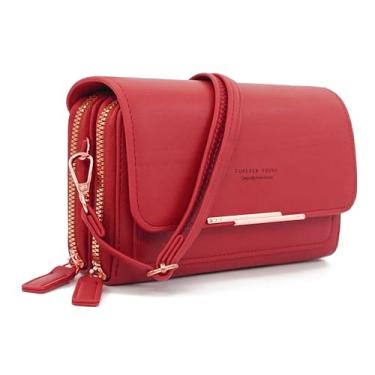 Imagem de Esimileeya Bolsas transversais compactas para mulheres, bolsas de mão modernas, bolsas de mão para mulheres, carteira de celular feminina, bolsa de ombro, Todo vermelho