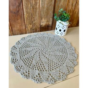 Imagem de Tapete Redondo 63cm Crochê Artesanal (Cinza)