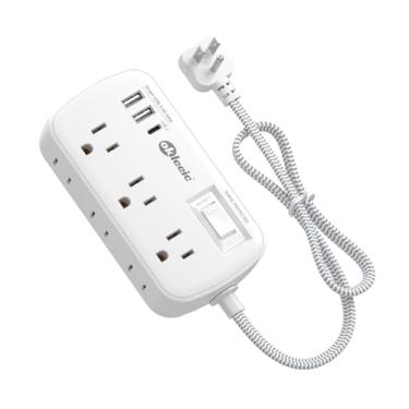 Imagem de okleeic Cabo De Extensão Curto De 3 Pés - Filtro De Linha Usb Com Plugue Plano, Protetor Contra Surtos De Tensão Com 6 Tomadas, 3 Portas De Carregamento Usb (3,4 A/17 W), Divisor De Tomada De Parede