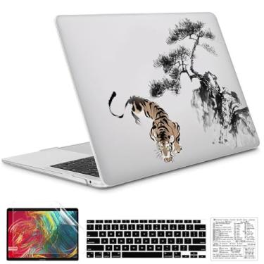 Imagem de QCzyc Compatível com MacBook Air 13 polegadas 2022, 2021-2018 A2337 M1 A1932 A2179 capa de plástico rígido durável e capa de teclado e adesivo de teclado Mac OS (Tigre de tinta)