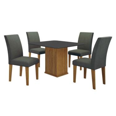 Imagem de Mesa de Jantar Napoli 90x90 Freijó Decor Chumbo com 4 Cadeiras MDF Freijó Joli Chumbo - Leifer Móveis