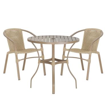 Imagem de Jogo 2 Cadeiras Corda Nautica Floripa e Mesa Tampo Ripado Aluminio Roma 1,00 m Varanda Jardim Area Piscina Trama